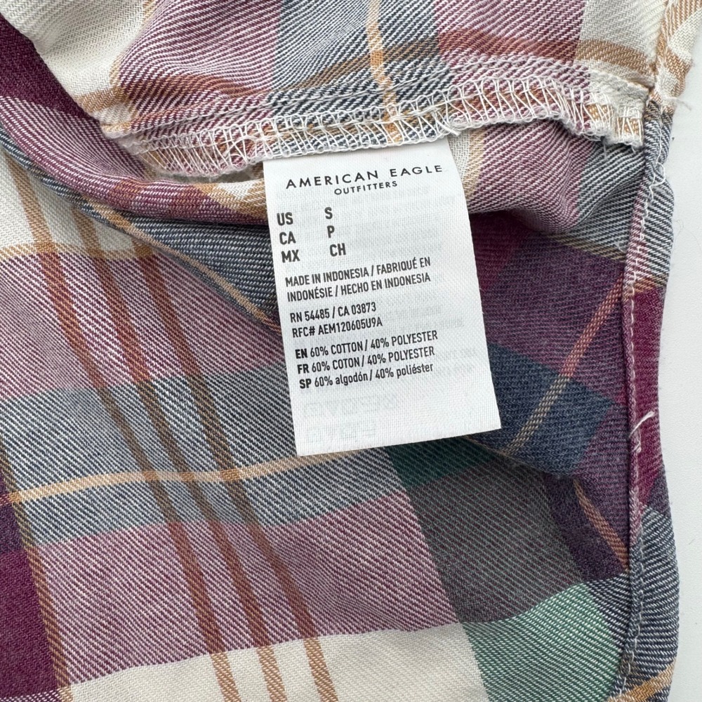 American Eagle Womens Plaid Button Down Shirt Small Oversized Flannel Top - Picture 3 of 4